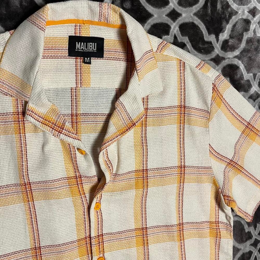 Malibu by Drill Beach Button Up Men's Medium Leisure Cream Orange Drill Clothing